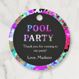 Kleurrijke Pool Party verjaardag, elke leeftijd, d Bedankjes Labels