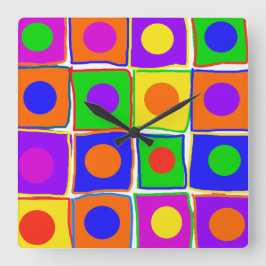 Kleurrijke pooldots en vierkantjes grote kunstklok klok