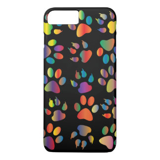 Kleurrijke Pootafdrukken Patroon (Zwart) iPhone 8 Plus / 7 Plus Hoesje