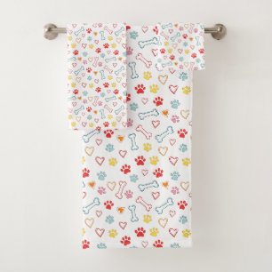 Kleurrijke Pootjes, Harten & Botten Doodle Bad Handdoek