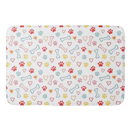 Kleurrijke Pootjes, Harten & Botten Doodle Badmat (Voorkant)