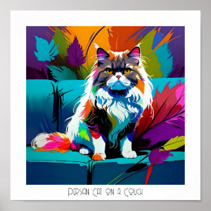 Kleurrijke Pop Art Bewerkbare Perzische kat op de Poster