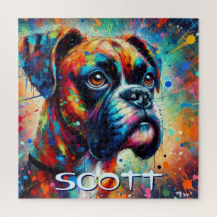 Kleurrijke Pop Art Boxer Dog Gepersonaliseerd Blau Legpuzzel