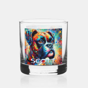 Kleurrijke Pop Art Boxer Dog Gepersonaliseerd Blau Whisky Glas