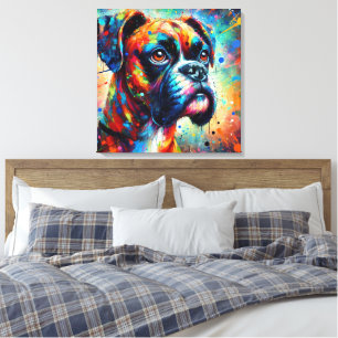 Kleurrijke Pop Art Boxer Hondenhonden Blauwgroen B Canvas Afdruk