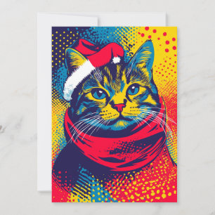 Kleurrijke Pop Art Cat Custom Text Christmas Feestdagenkaart