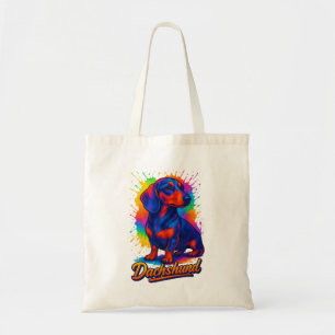 Kleurrijke Pop Art Dachshund – Kleurrijke Neon Hon Tote Bag
