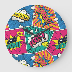 Kleurrijke Pop Art Design - Retro Comic Explosion Grote Klok