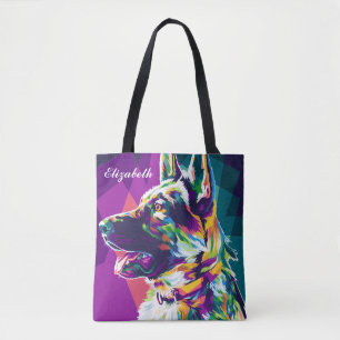 Kleurrijke Pop Art Duitse herder gepersonaliseerd Draagtas