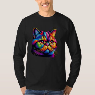 Kleurrijke Pop Art Exotic Korthaar Kortharige Pers T-shirt