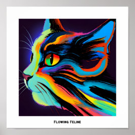 Kleurrijke Pop Art Flowing Feline Cat Poster
