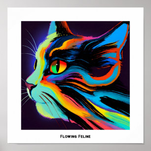 Kleurrijke Pop Art Flowing Feline Cat Poster