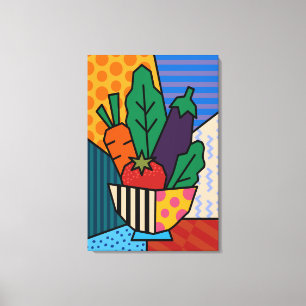 Kleurrijke Pop Art Groente Canvas   Retro Keuken  Afdruk