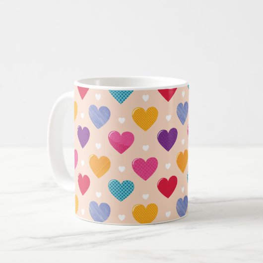 Kleurrijke Pop Art Heart Pattern Koffiemok (Voorkant links)