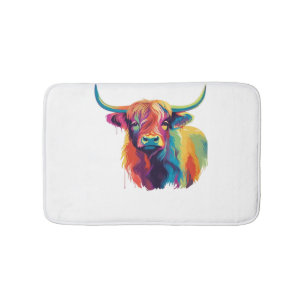 Kleurrijke Pop Art Highland Koe Classic T-shirt Badmat
