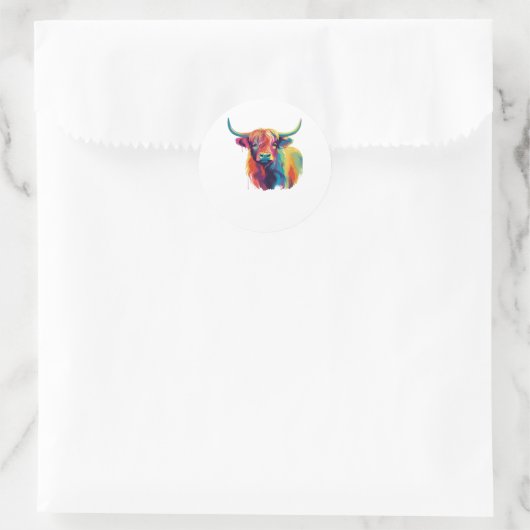 Kleurrijke Pop Art Highland Koe Classic T-shirt Ronde Sticker (Tas)
