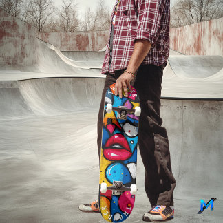 Kleurrijke Pop Art Lippen Design – Iconische Stede Skateboard