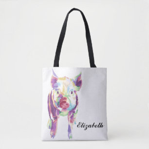 Kleurrijke Pop Art Pig gepersonaliseerde Canvas ta Draagtas