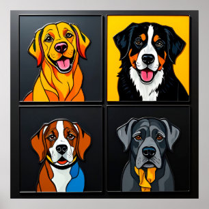 Kleurrijke Pop Art Portretten van Schattige Honden Poster