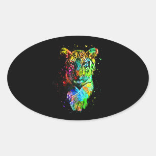 Kleurrijke Pop Art Tiger Ovale Sticker