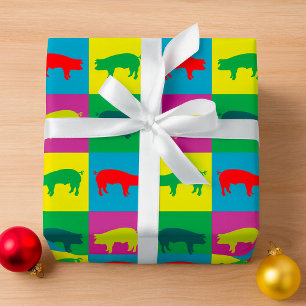 Kleurrijke Pop Art Varken Cadeaupapier
