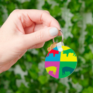 Kleurrijke Pop Art Varken Sleutelhanger