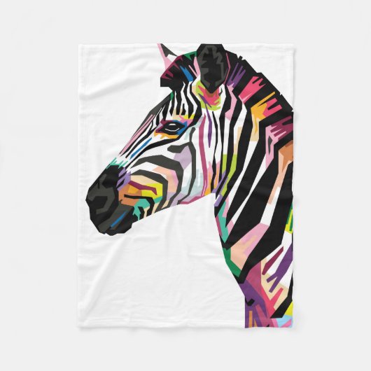 Kleurrijke Pop Art Zebra op witte achtergrond Fleece Deken (Voorkant)