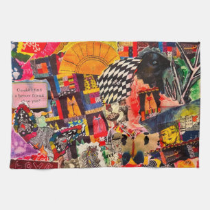 Kleurrijke Pop Kunst Gemengd-Media Collage Keukenh Theedoek