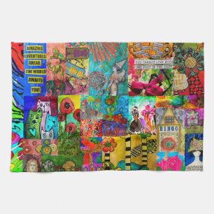 Kleurrijke Pop Kunst Gemengd-Media Collage Keukenh Theedoek