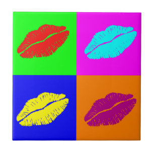 Kleurrijke pop-lipstickus tegeltje
