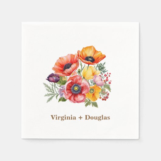 Kleurrijke Poppies bruiloft servetten (Voorkant)