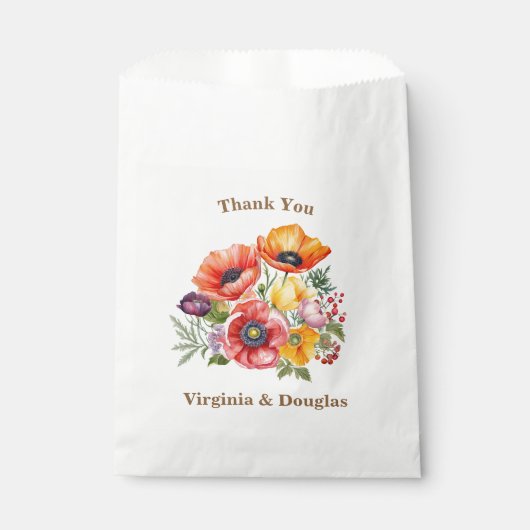 Kleurrijke Poppy bruiloft Dank u Bedankzakje (Voorkant)