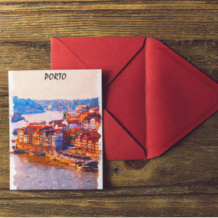 Kleurrijke Porto Portugal Waterverf artwork Briefkaart