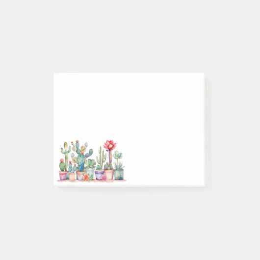 Kleurrijke potcactussen en vetplanten post-it® notes (Voorkant)