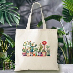 Kleurrijke potcactussen en vetplanten tote bag