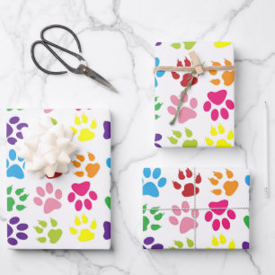 Kleurrijke poten, hondenpoten, kattenpoten inpakpapier vel