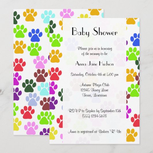 Kleurrijke poten, Paw Pattern, Dog Paws, Baby show Kaart (Voorkant / Achterkant)