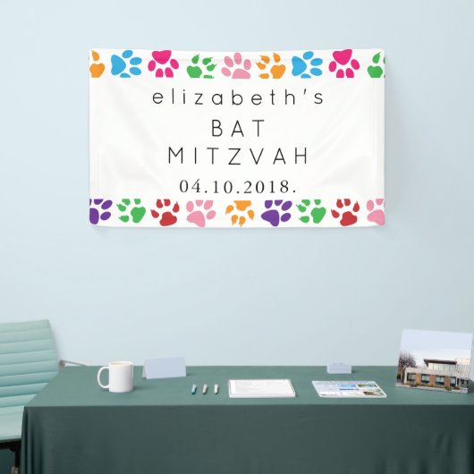 Kleurrijke poten, Paw Pattern, Dog Paws, Bat Mitzv Spandoek (Beurs)