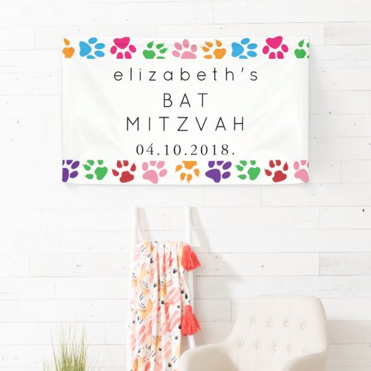Kleurrijke poten, Paw Pattern, Dog Paws, Bat Mitzv Spandoek (Insitu)