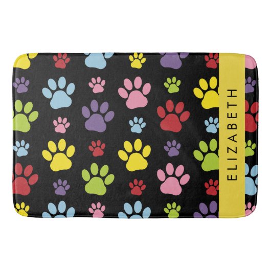 Kleurrijke poten, Paw Pattern, Dog Paws, Jouw naam Badmat (Voorkant)