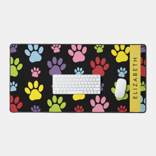 Kleurrijke poten, Paw Pattern, Dog Paws, Jouw naam Bureaumat (Keyboard & Muis)