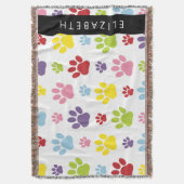 Kleurrijke poten, Paw Pattern, Dog Paws, Jouw naam Deken (Voorkant Verticaal)