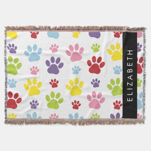 Kleurrijke poten, Paw Pattern, Dog Paws, Jouw naam Deken (Voorkant)