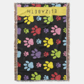 Kleurrijke poten, Paw Pattern, Dog Paws, Jouw naam Deken (Voorkant Verticaal)