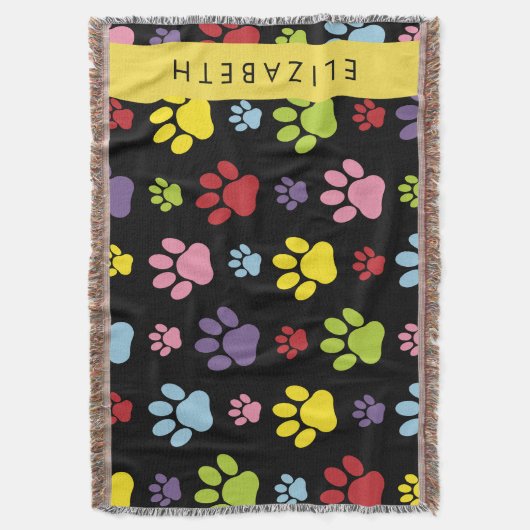 Kleurrijke poten, Paw Pattern, Dog Paws, Jouw naam Deken (Voorkant Verticaal)