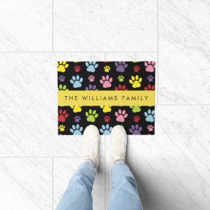 Kleurrijke poten, Paw Pattern, Dog Paws, Jouw naam Deurmat