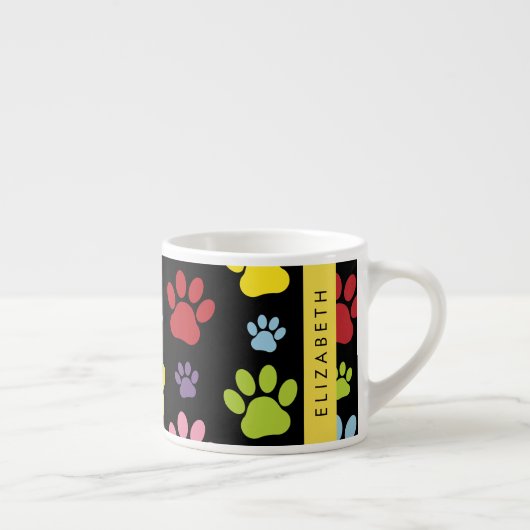 Kleurrijke poten, Paw Pattern, Dog Paws, Jouw naam Espresso Kop (Rechts)