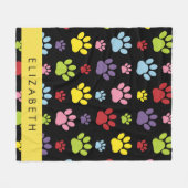 Kleurrijke poten, Paw Pattern, Dog Paws, Jouw naam Fleece Deken (Voorkant (Horizontaal))