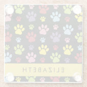 Kleurrijke poten, Paw Pattern, Dog Paws, Jouw naam Glazen Onderzetter (Achterkant)