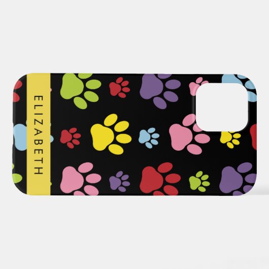 Kleurrijke poten, Paw Pattern, Dog Paws, Jouw naam iPhone Hoesje (Achterkant horizontaal)